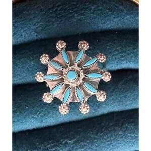 Zuni Turquoise Ring Sterling Silver Size 6 Starburst by Merlinda Chavez Native